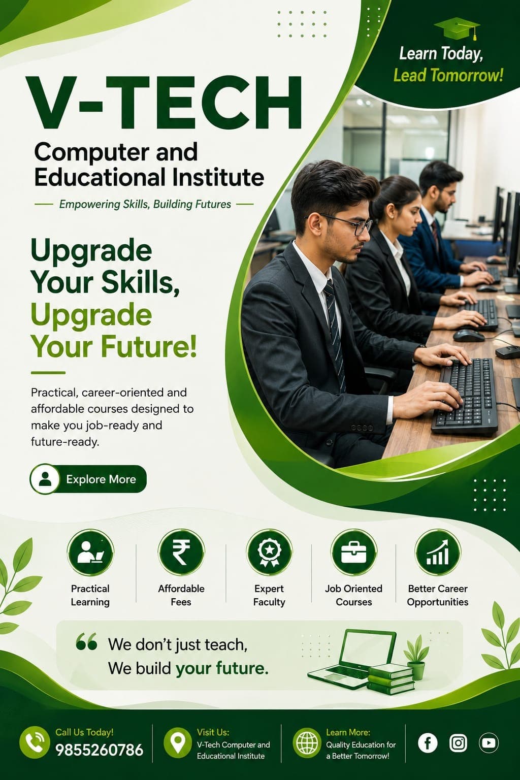 Students practicing at computer workstations in the VTech lab